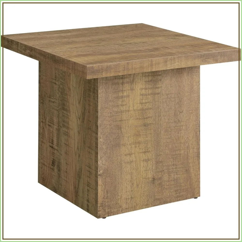 Square End Table for Living Room, Rustic Farmhouse Sofa Side Table, Engineered Wood, Mango Brown