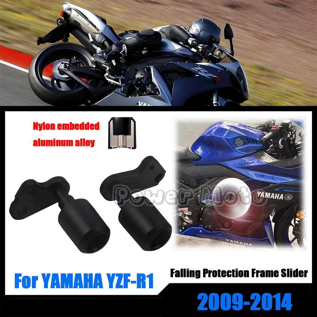 

2021 New No Cut Motorcycle Frame Sliders Crash Falling Protection For Yamaha YZF R1 YZF R1 YZF-R1 2009 2010 2011 2012 2013 2014