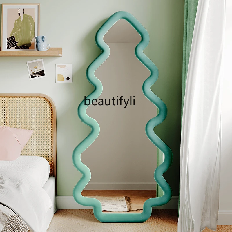 Full-Length Mirror Home Wall-Mounted Nordic Wave Bedroom Special-Shaped Full-Length Mirror