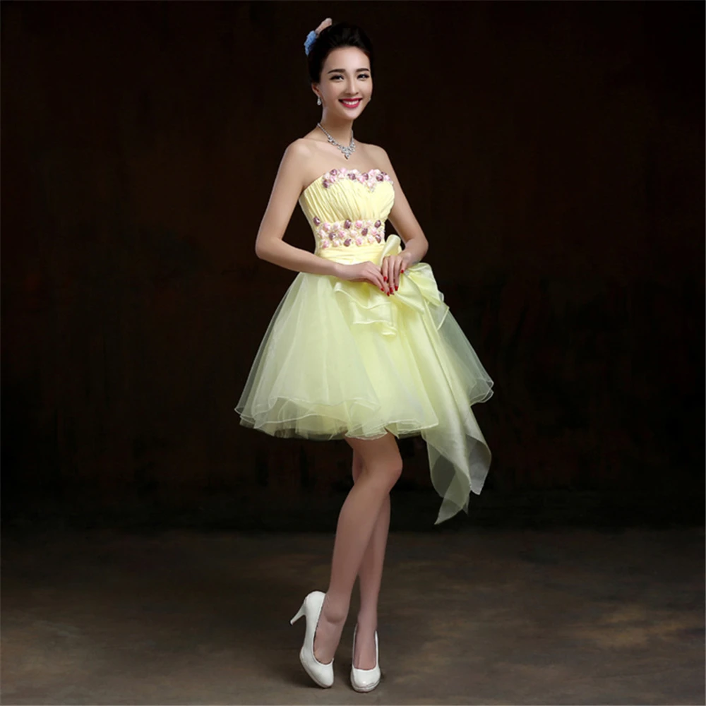 Elegant Yellow Short Homecoming Dresses 2025 Organza Mini Cocktail Birthday Prom Party Graduation Gown Hoco Dress H317