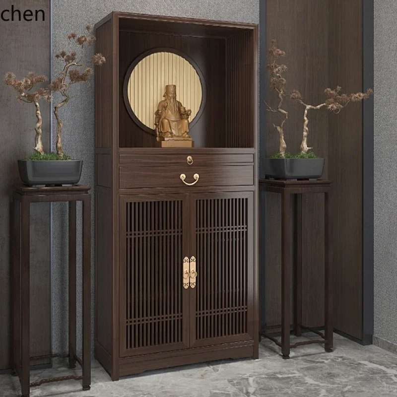 solid wood  niche vertical cabinet, ebony wood Buddhist cabinet, God of Wealth Guanyin offering , modern offering table