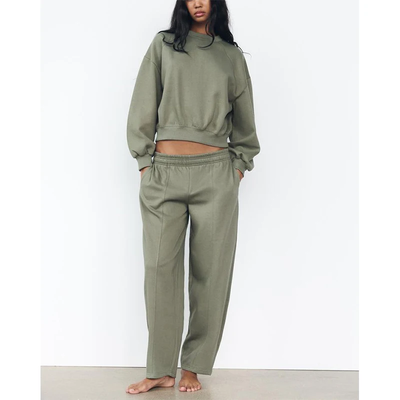 Women's Loose Comfortable Fleece Sweatshirt And Straight Leg Pants Autumn New Arrival Casual Sportswear Set ZADATA Brand