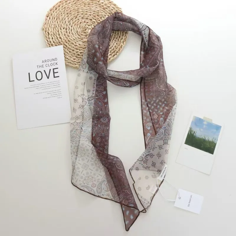 Skinny Scarf White Sheer Soft Breathable Ribbon Neck Tie Hair Band Waist Belt for Blouse Office Casual Travel