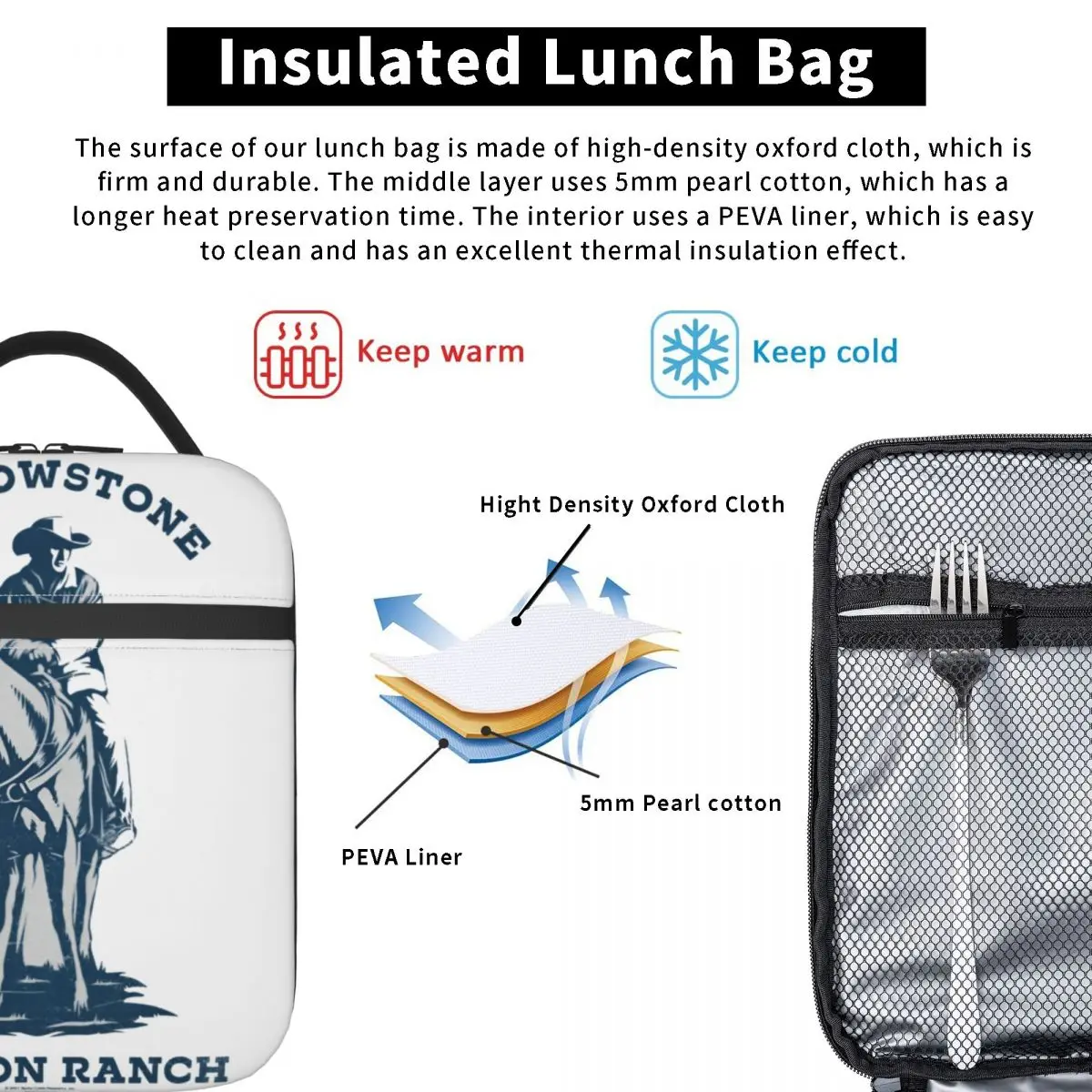 Yellowstone Dutton Ranch Montana 점심 가방 편리한 도시락 상자 야외 피크닉 디자이너 쿨러 가방 레트로 옥스포드 토트 식품 가방