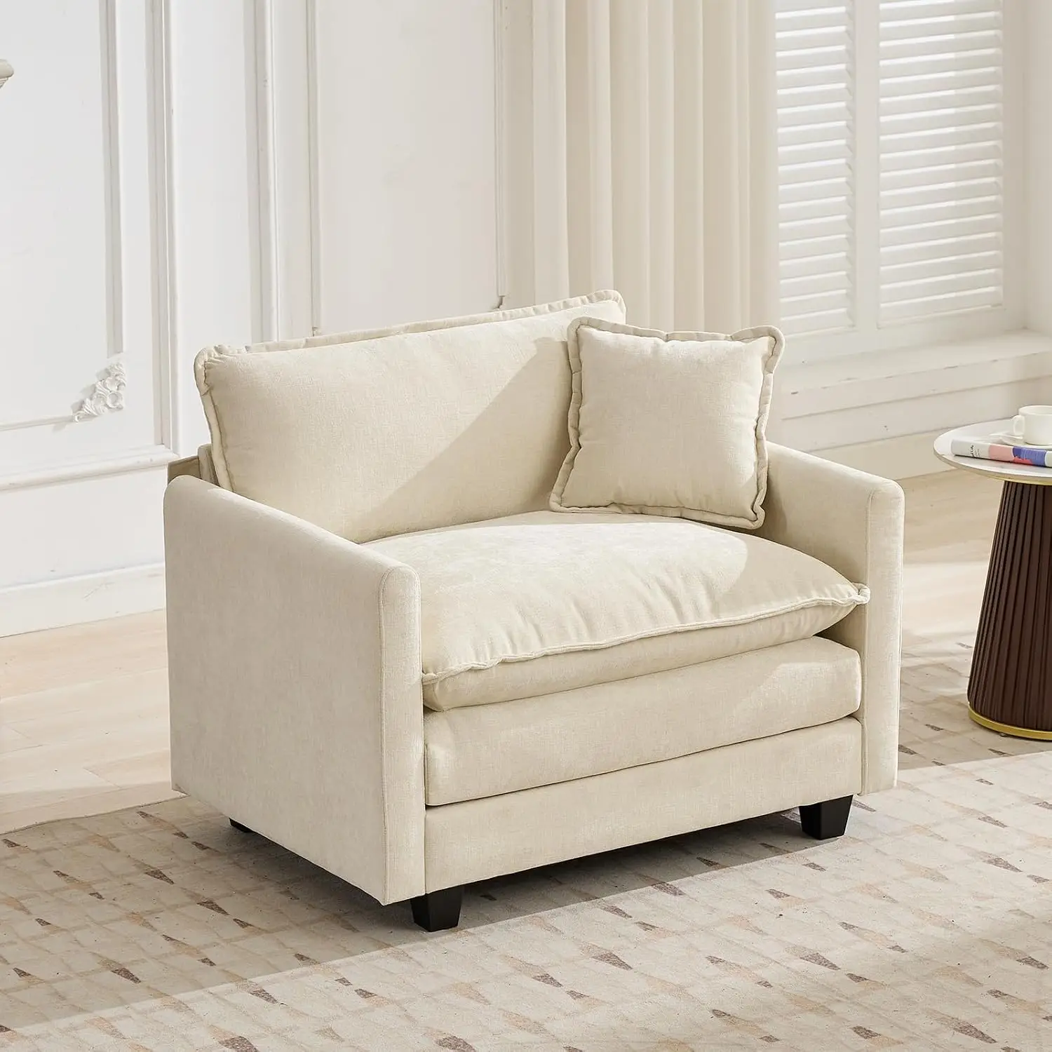 Oversized Cloud Sofa, Beige Modern Sectional for Living Room, Ivory Chenille Fabric Modular Deep Seat, Customized
