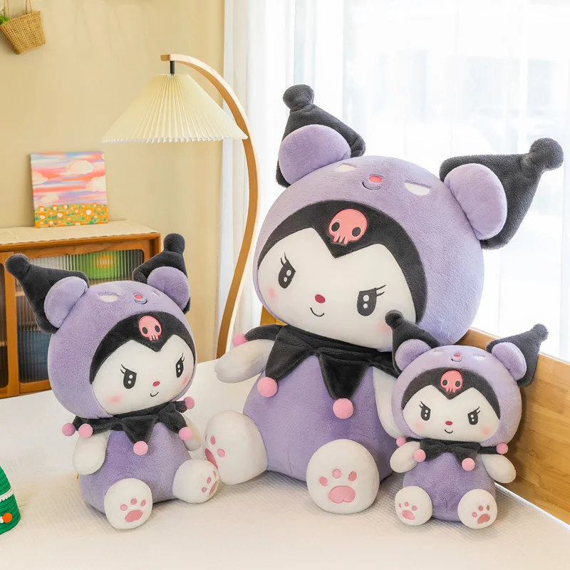 Tamanho grande Sanrio Kuromi Brinquedos de pelúcia, boneca Kawaii Recheada, Ragdoll Anime Cartoon, Dol Decoração para Casa, presente infantil para