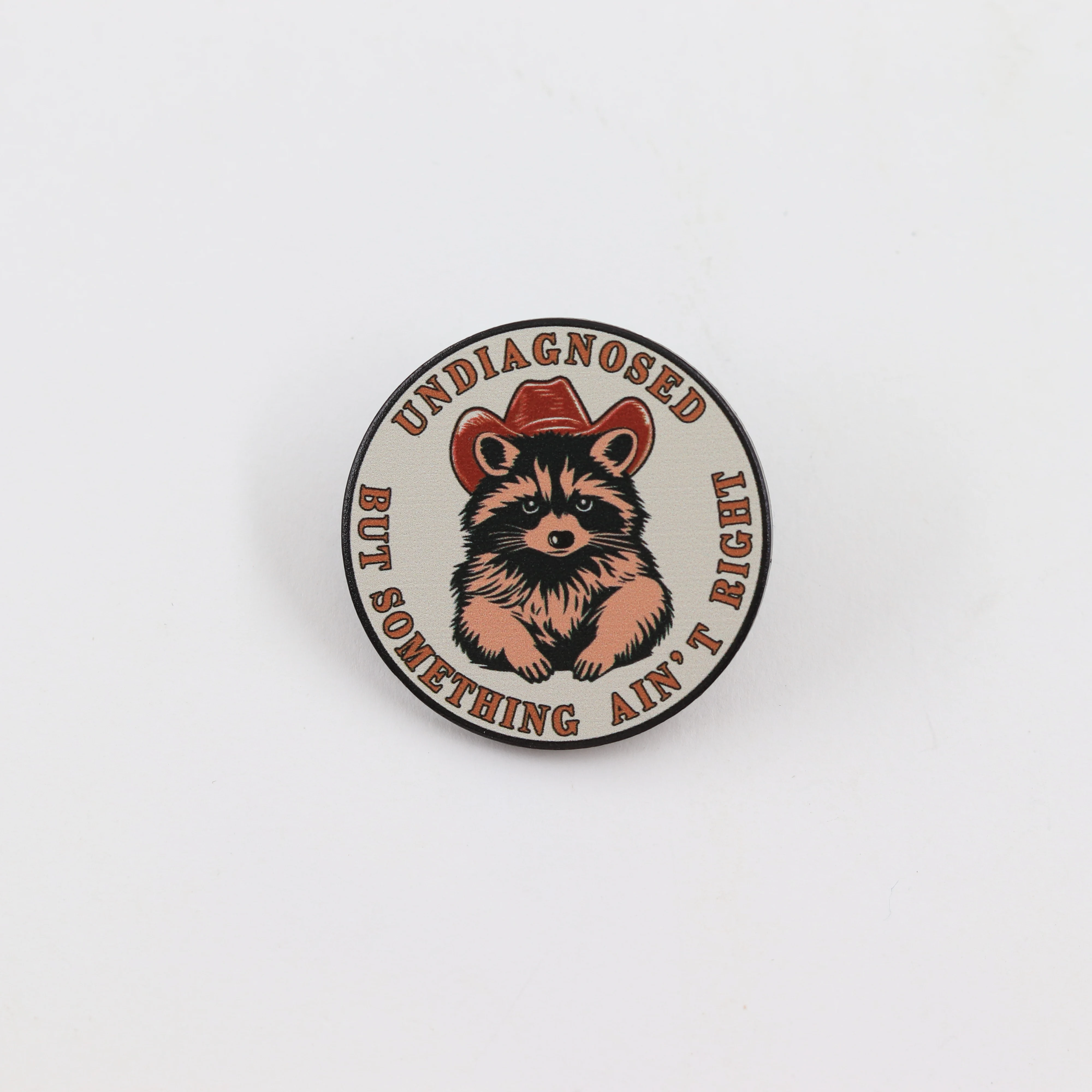 Lustige Waschbär-Emaille-Pin „Nicht diagnostiziert, aber irgendetwas stimmt nicht“ Brosche Niedlicher Cowboy Trash Panda Abzeichen Metall-Anstecknadel Schmuck Geschenk – Detail 10