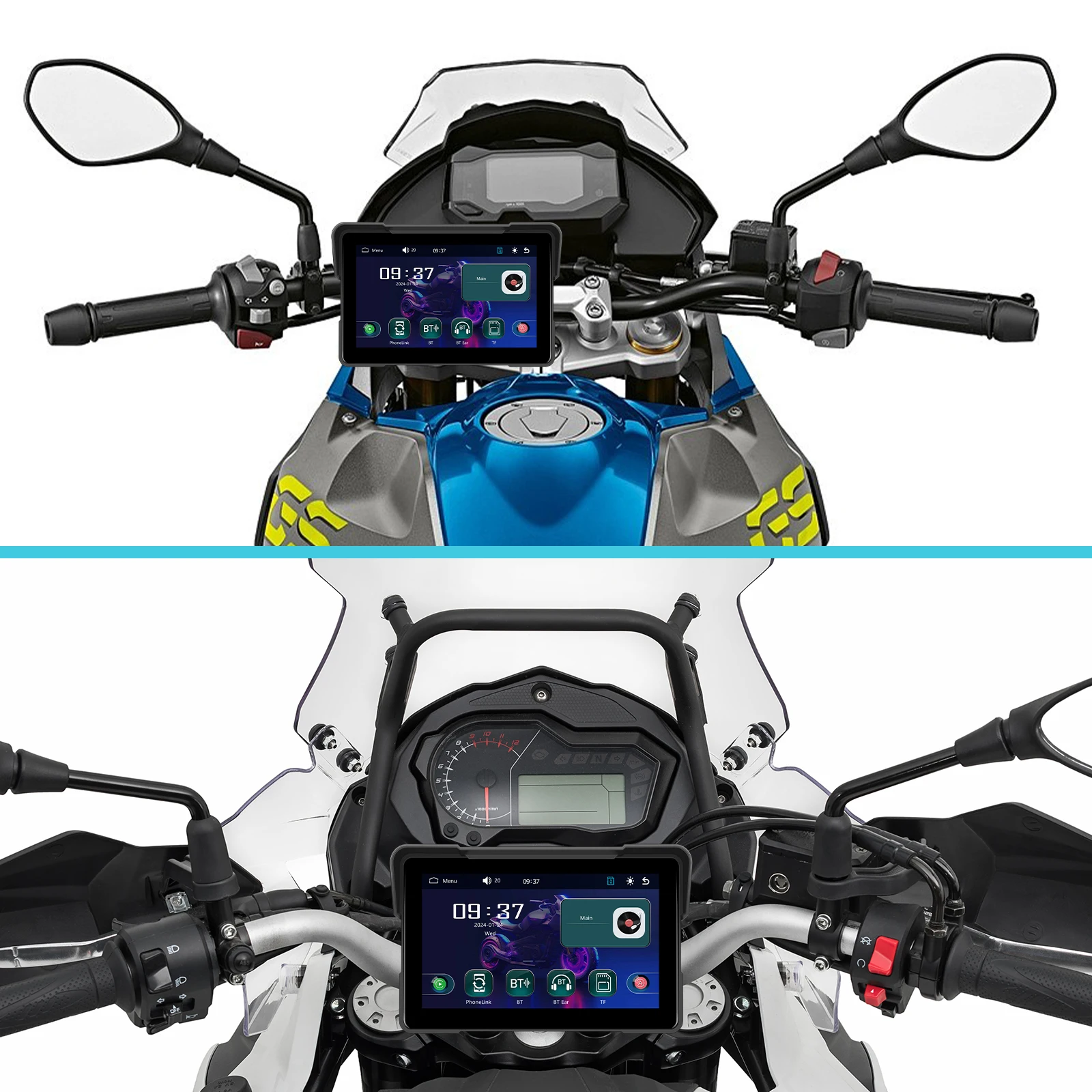 Podofo 7 Zoll Motorrad-DVR-Navigation Drahtloses CarPlay Android Auto Motorrad-Monitor Tragbarer Smart Player IP67 Wasserdicht