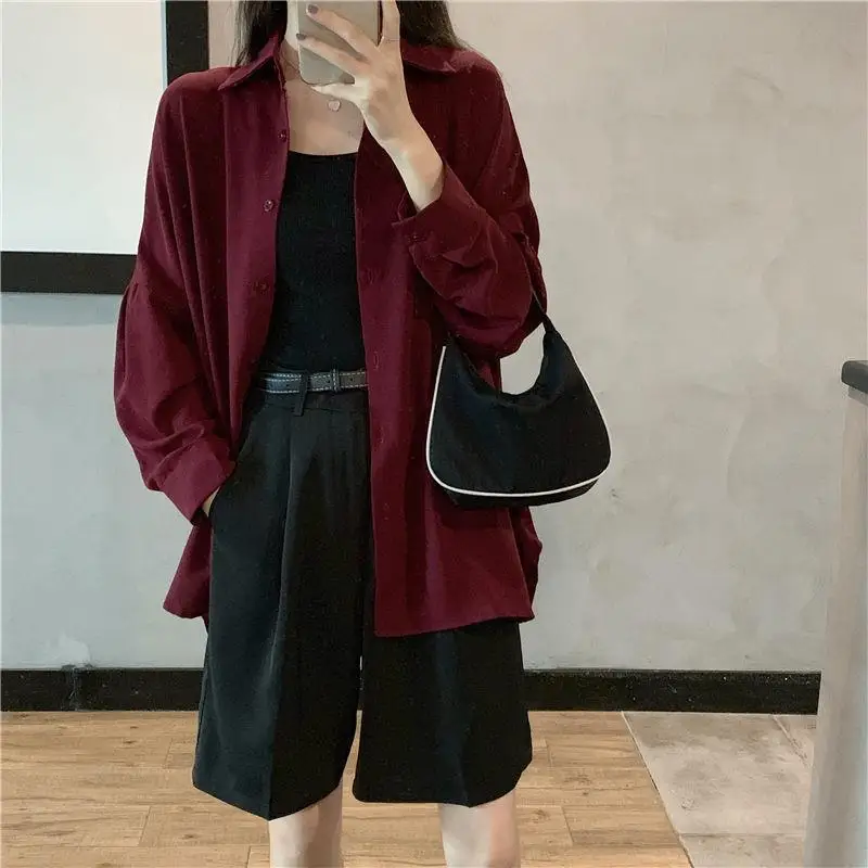 Elegant Lapel Button Loose All-match Long Sleeve Shirt Female Clothing 2023 Autumn New Casual Tops Solid Color Blouse