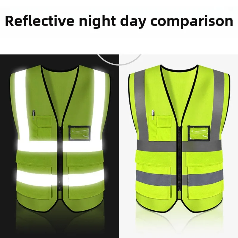 Road administration on duty Reflective vest Construction site Multi-pocket reflective clothes Work vest Customized printed logo