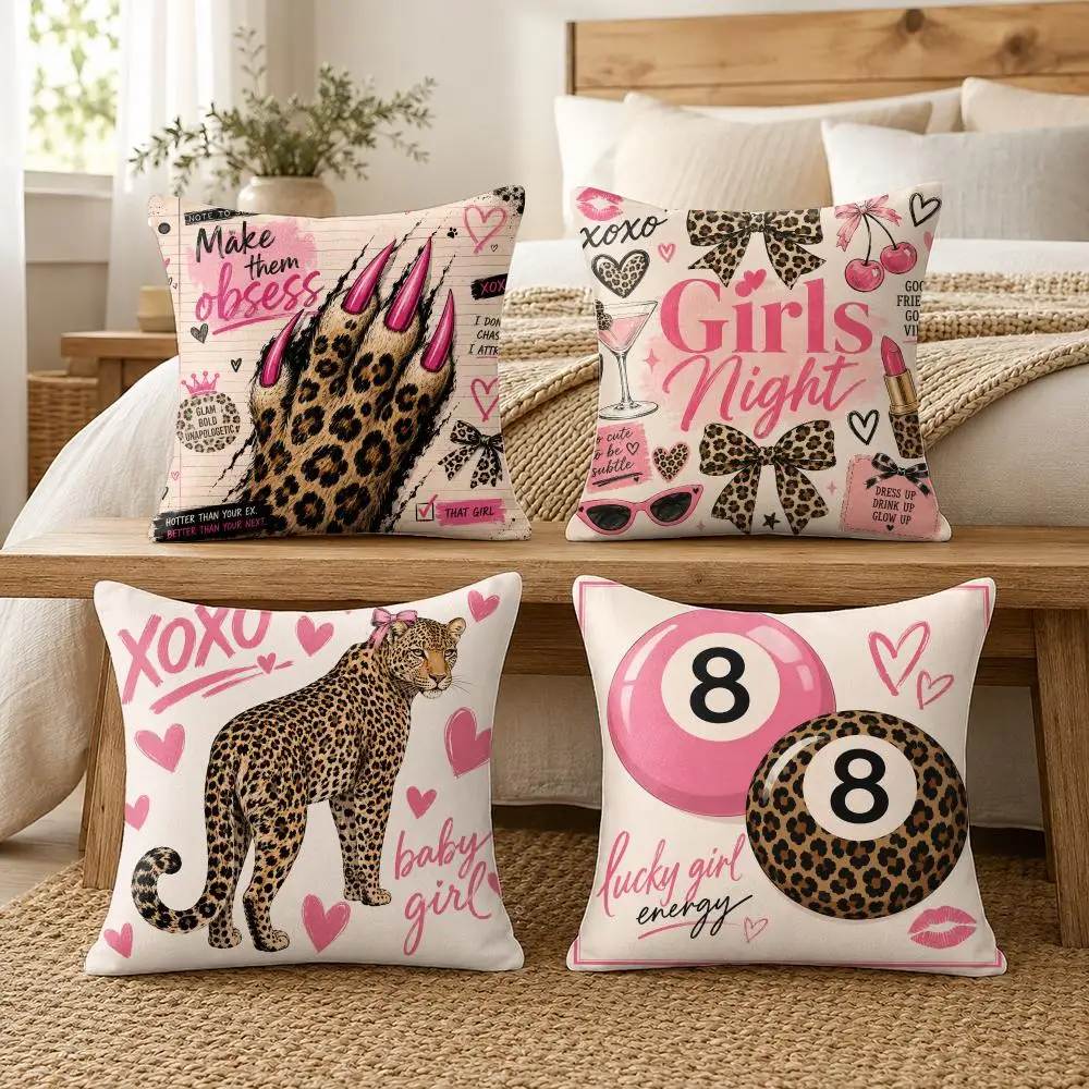 The It Girl Pink Leopard Cushion Cover Soft Short Plush Pillow Cover Smooth Cozy Texture Cushion Case Home Decor