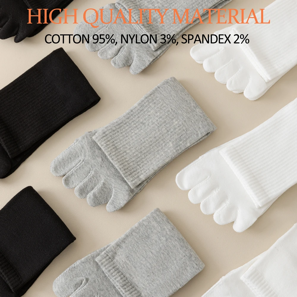3 Paar Baumwoll-Zehensocken für Herren, atmungsaktiv, getrenntes Zehen-Design, schwarz-weiße Crew-Socken, geruchshemmend, bequeme Alltagssocken – Detail 5