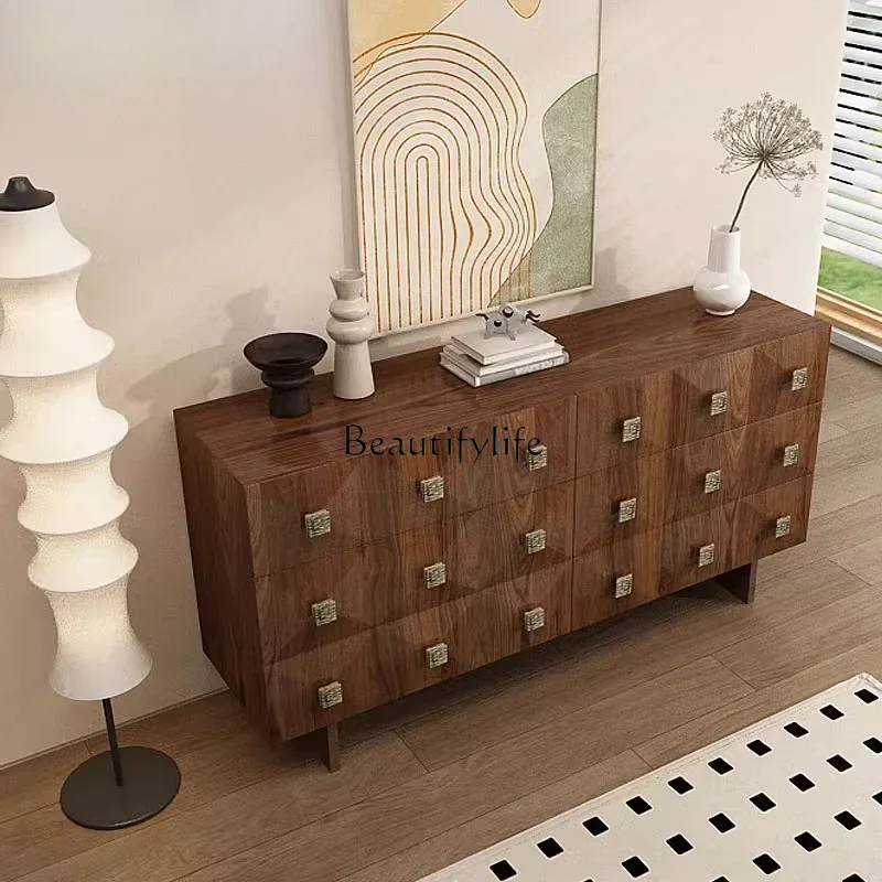 

01Medieval solid wood bucket cabinet, retro home entrance entrance cabinet, wall decorative cabinet