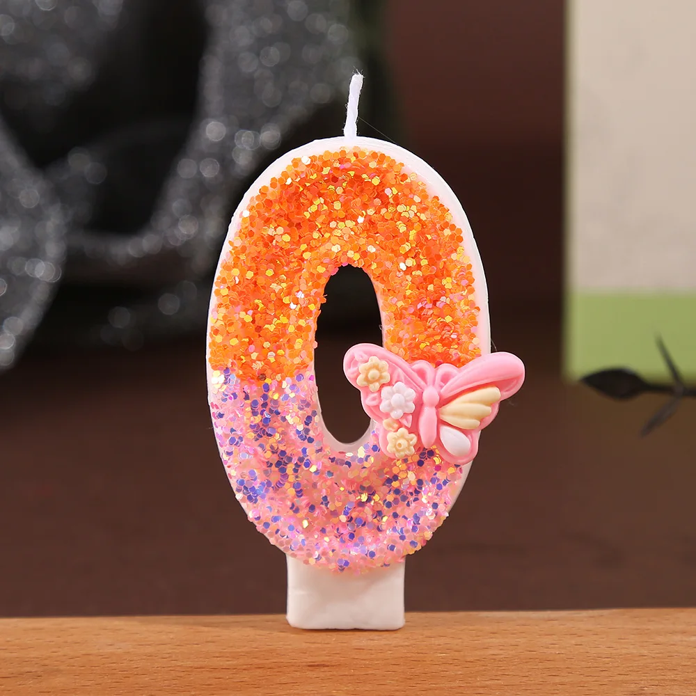 Orange-pink butterfly-shaped small flower digital candles, party gifts, festival decorations, birthday and anniversary candles