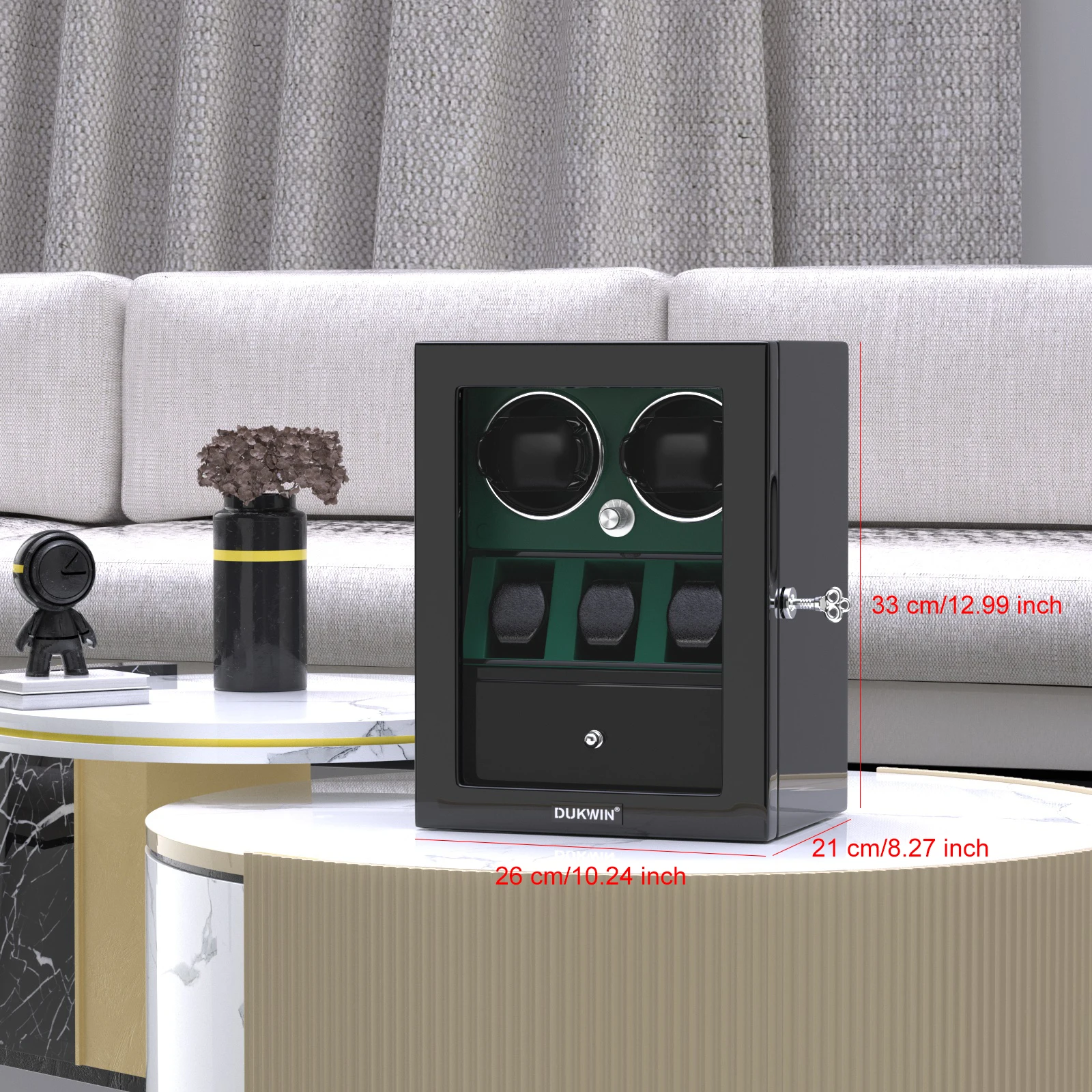 2 jam tangan kotak Winder jam tangan otomatis kotak aman dengan 3 tempat penyimpanan kabinet berdirian-Hijau