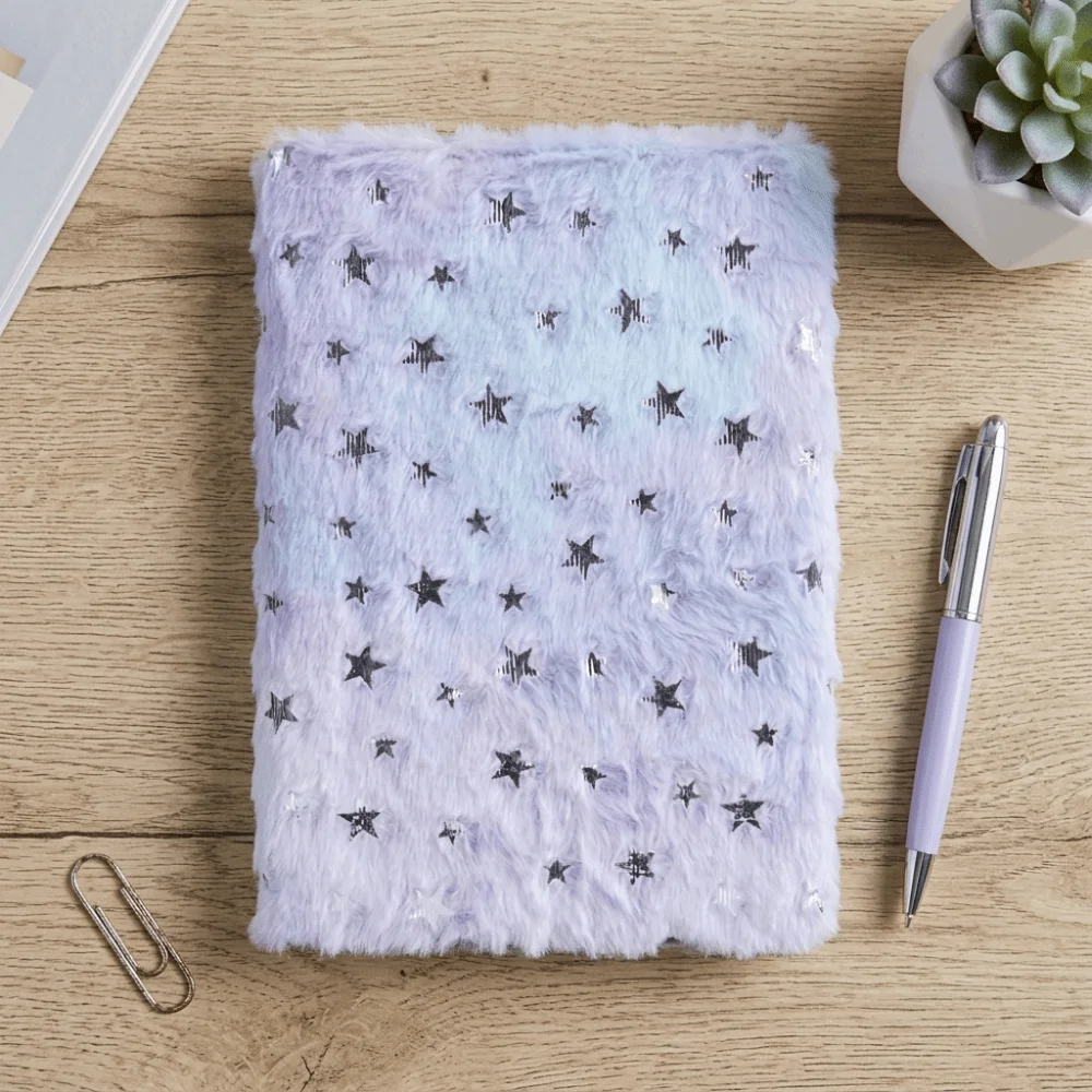 Cute Gradient Covered Diary Paper a5 Size Fluffy Notebook 80 Pages Softcover Faux Fur Notebook Birthday Gifts