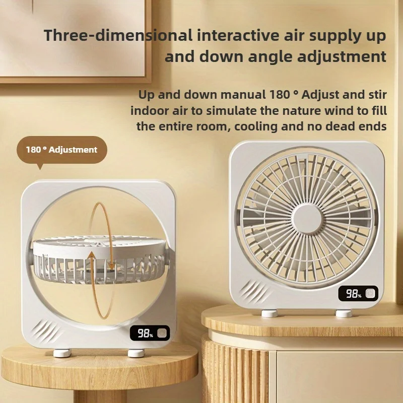 Rechargeable Mini Desktop Fan 1200mAh 5 Gears Portable Cooling Fan Powerful Wind Quiet Operation 360 ° Rotation USB Charging