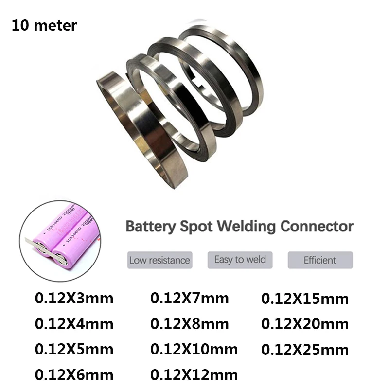 

10 meter Li-ion Battery Nickel Sheet Plate Nickel Plated Strip Connector Spot Weld Machine Battery Welder TapeThickness 0.12mm