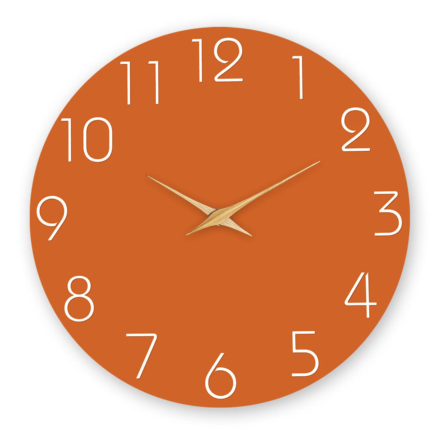 Modern Simple Orange Background Pattern Wooden Wall Clock Living Room Bedroom Kitchen Home Decoration Wall Clock Silent Quartz Clock Holiday Gift