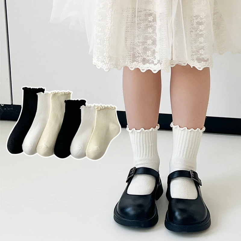 

3Pairs Princess Girl Ruffle Middle Tube Socks Solid Color Baby Cotton Sock Spring Summer Soft Breathable Kids Cotton Socks 0-5Y