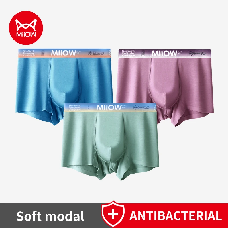 

MiiOW Man Underwear Seamless Sexy Silky Modal Men's Panties Set Gradient Color Boxer Briefs Male 7A Antibacterial Cotton Boxers