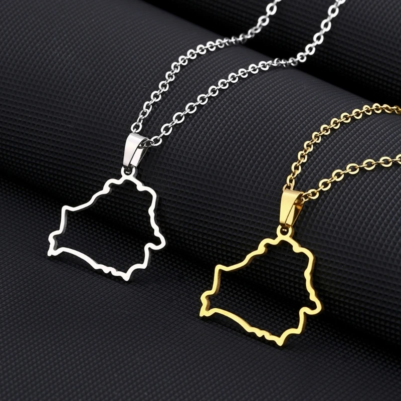 Stainless Steel Outline Belorussia Map Pendant Necklace with Chain Gift for Women Men Unisex Belorussia Map Jewelry