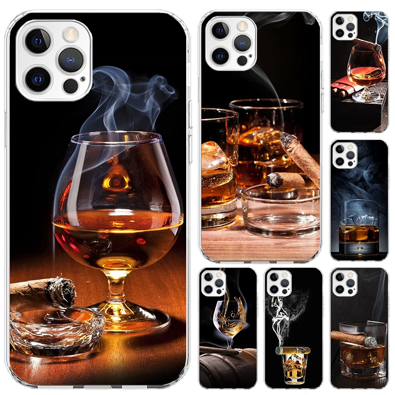 Cigar Whiskey Ice Drink Phone Case for Iphone 16 15 14 13 12 Mini 11 Pro Max X XS XR 7 Plus 8 SE 2020 Soft Funda Print Shell