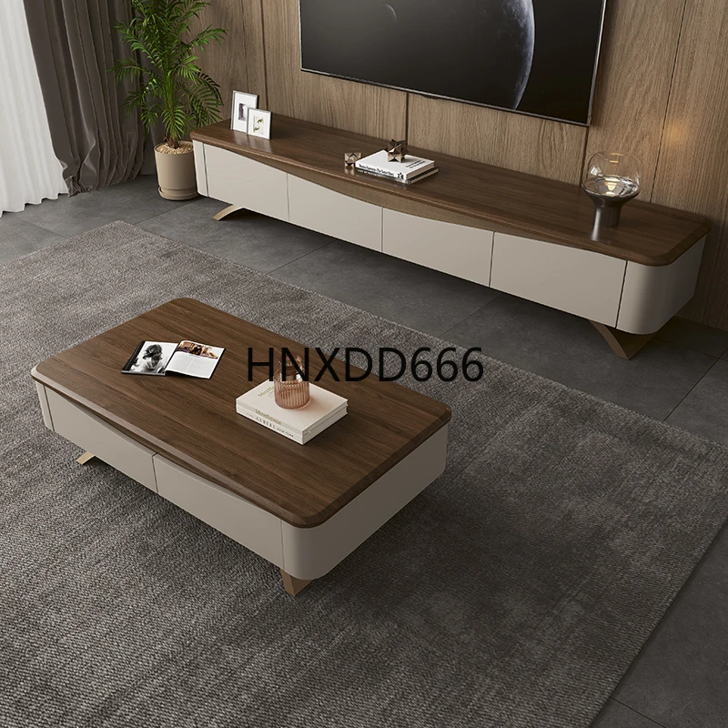 طاولة قهوة من الخشب الصلب، خزانة تلفزيون لغرفة المعيشة، مزيج من خشب الجوز الأسود #4