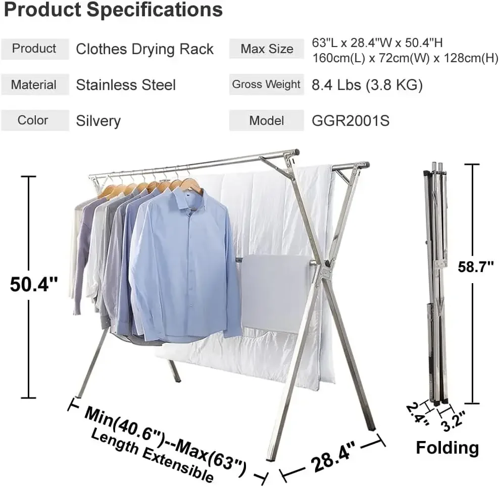 Stainless Steel Clothes Drying Rack for Laundry Foldable Easy Storage Compact Clothes Rack for Home Organization.Labubo.
