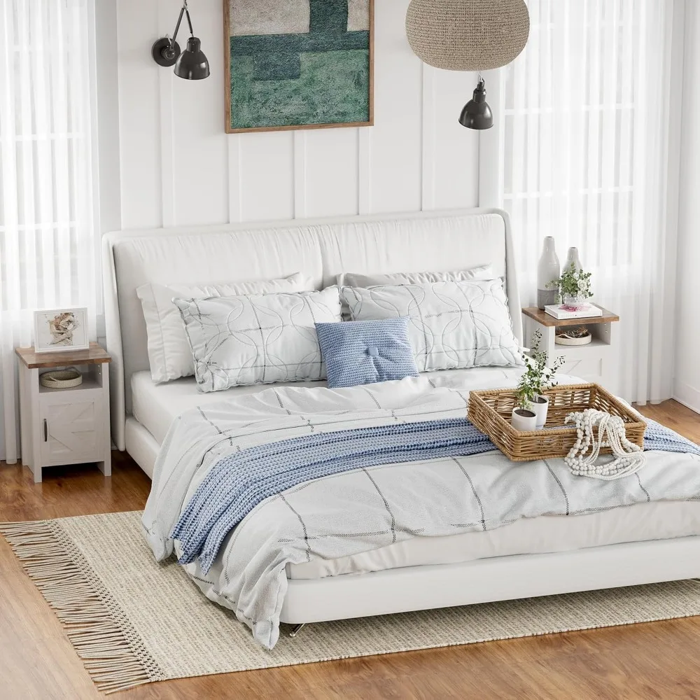 طقم منضدة حديثة للمزرعة مع رف وباب للحظيرة، أبيض، قطعتين لغرفة النوم