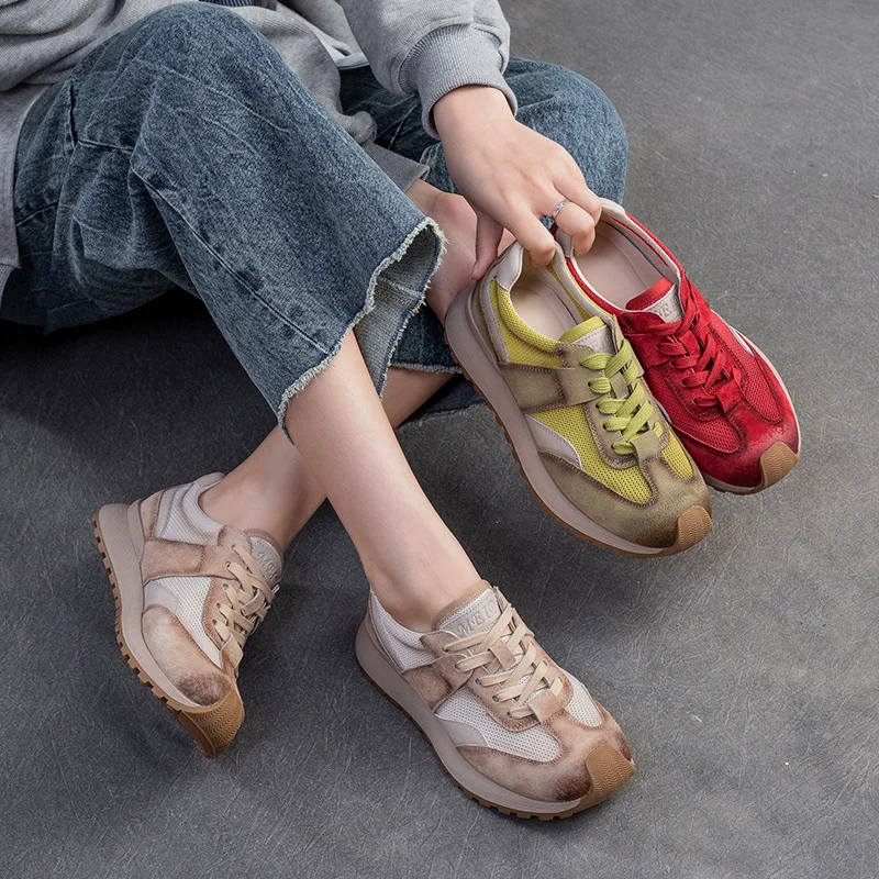 Fashion sneakers lace-up adult patchwork leather mesh summer women's vulcanized shoes casual sneakers dedicated counter