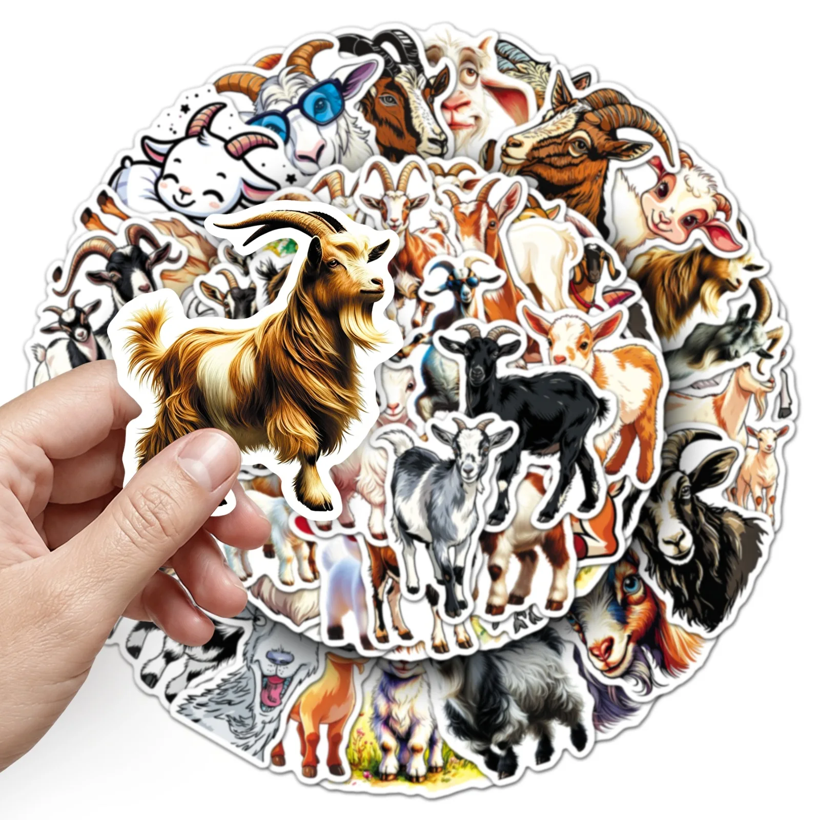 50 Pcs Goat Stickers Cartoon Cute Little Sheep Animal Painted Waterproof Decorative Journal Stationery Storage Box Stickers