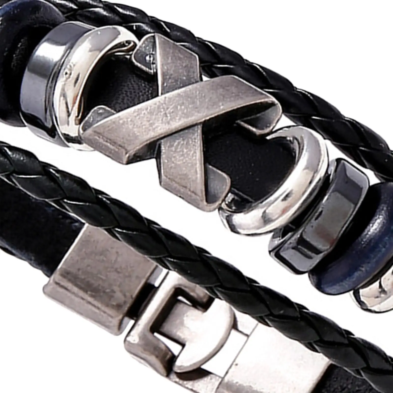 Braided Leather Bracelet Bangles Braided Bracelets with Alloy Closure