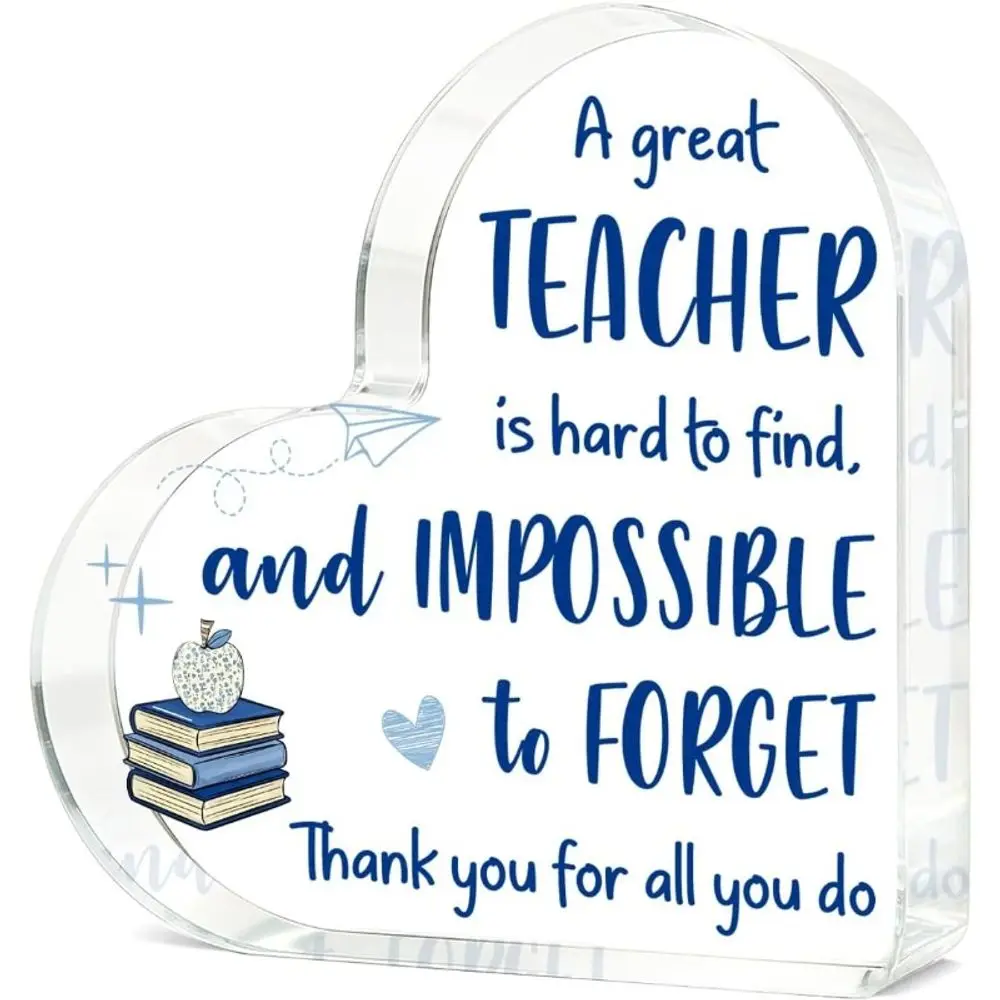 Acrylic Heart Teacher Appreciation Gift, Christmas Retirement Desk Decor for Men & Women