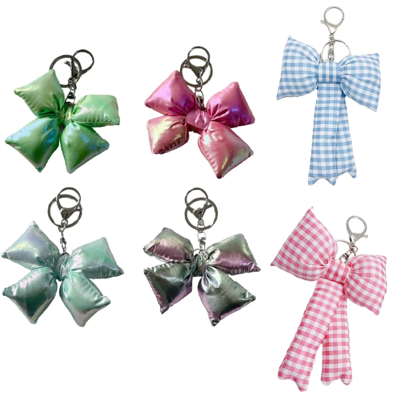 Soft and Portable Bag Ornament Keychain Delightful Checkered Bowknot Bag Pendant Accessory for Fashionable Individuals