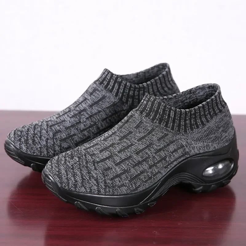 Women Tennis Shoes Breathable Mesh Height-increasing Slip-on Female Sock Footwear Outdoor Women Sneakers Thick Bottom Platforms