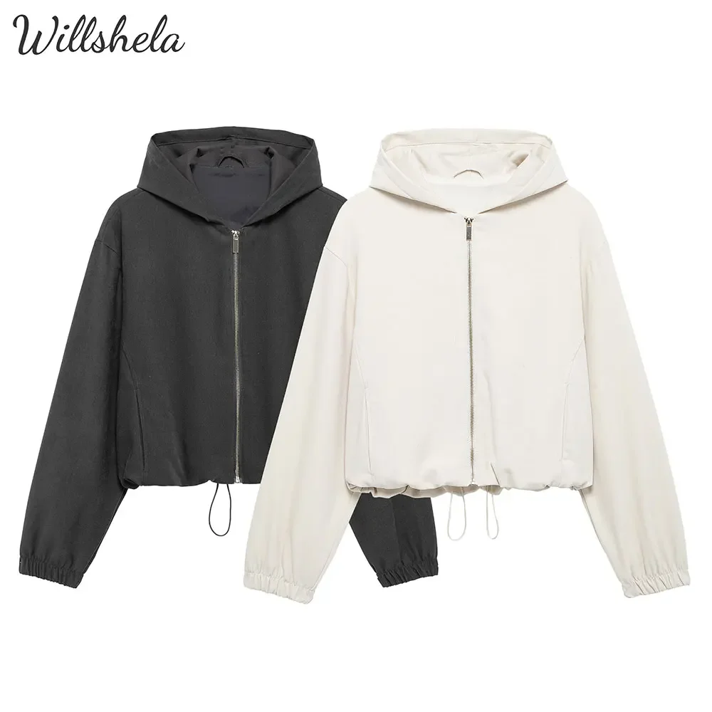 Willshela Women Fashion Bomber Jacket with Hat Female Chic Lady Mujer Casual Outfits