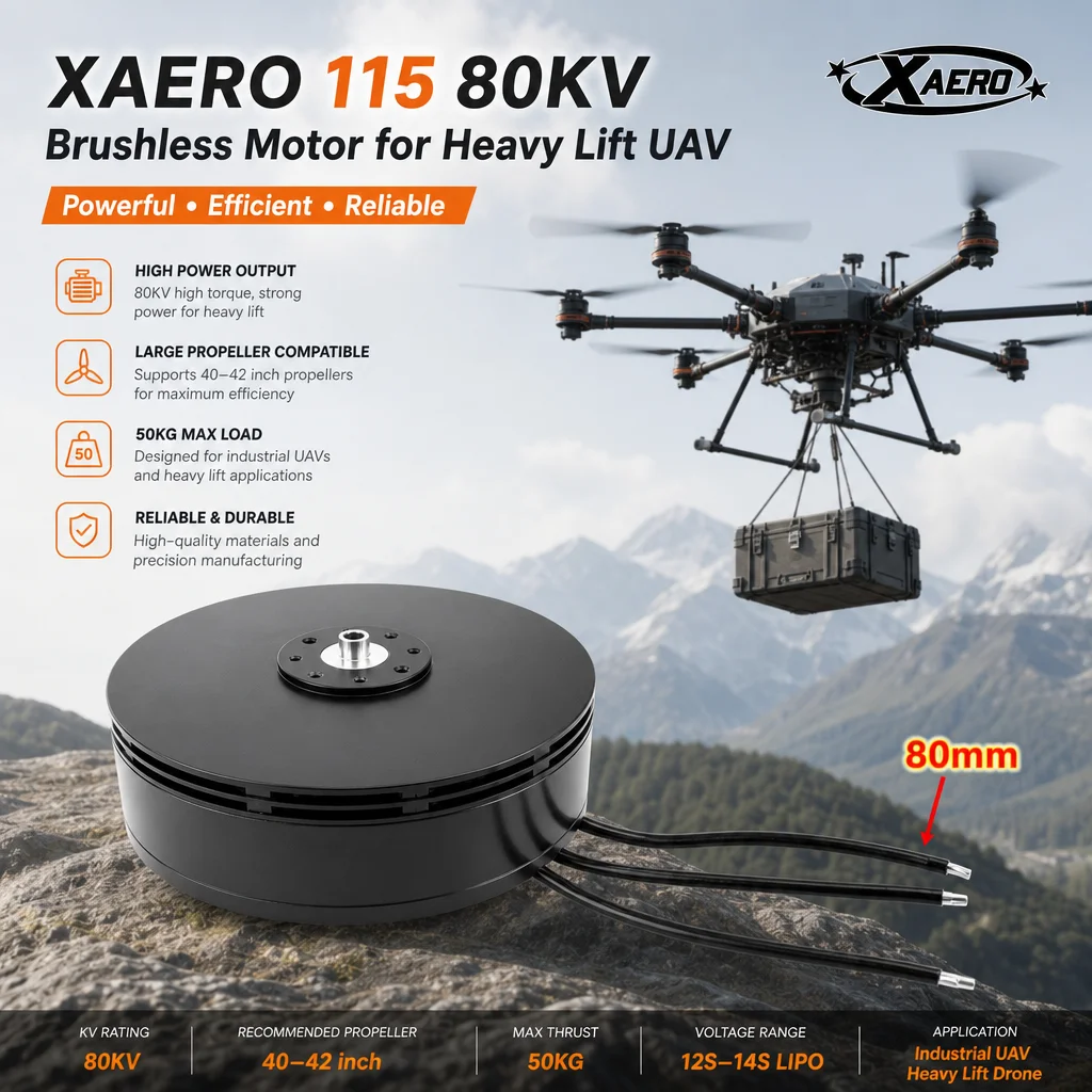 XAERO 115 80KV Brushless Motor for 40 42 inch Prop 50kg Load Heavy Lift UAV