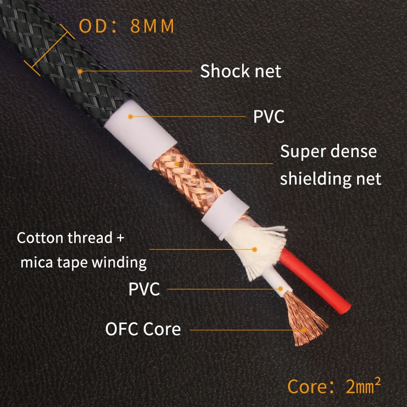 A Pair 14 AWG 6N Oxygen Free Copper (OFC) Core Signal RCA Cable Audio for DAC CD Player Power Amplifier Connection