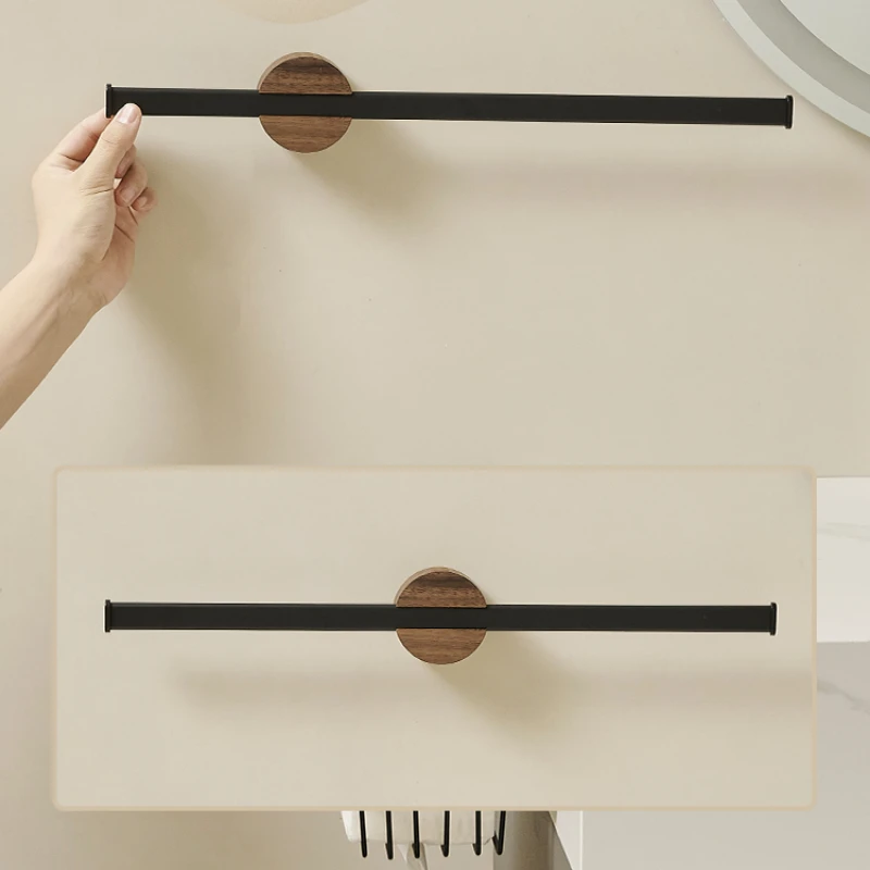 Space Saving Wall Mounted Towel Rack Hanger Aluminum Wood Bathroom Shelf Kitchen Storage Multi Functional