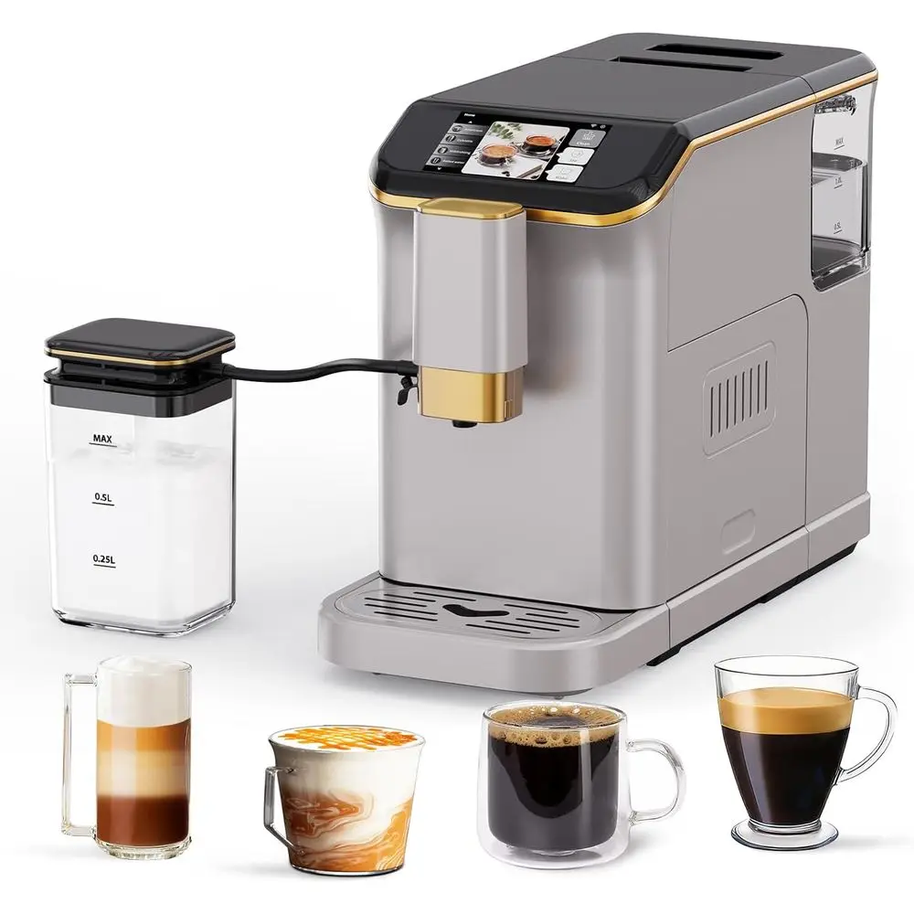 

ull Automatic hine with Built-In Grinder & Milk rother - T Touchsn Coee Maker or Latte/puccino, 20 Bar Prur & 1.5L Water Tank, 1