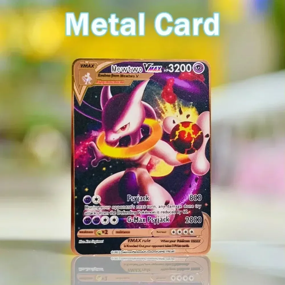 

Pokemon Card Metal Pokémon Letters Mewtwo Gx Pikachu Charizard Vmax Genga Arceus Golden Iron Playing Cards Anime Games Kids Toys