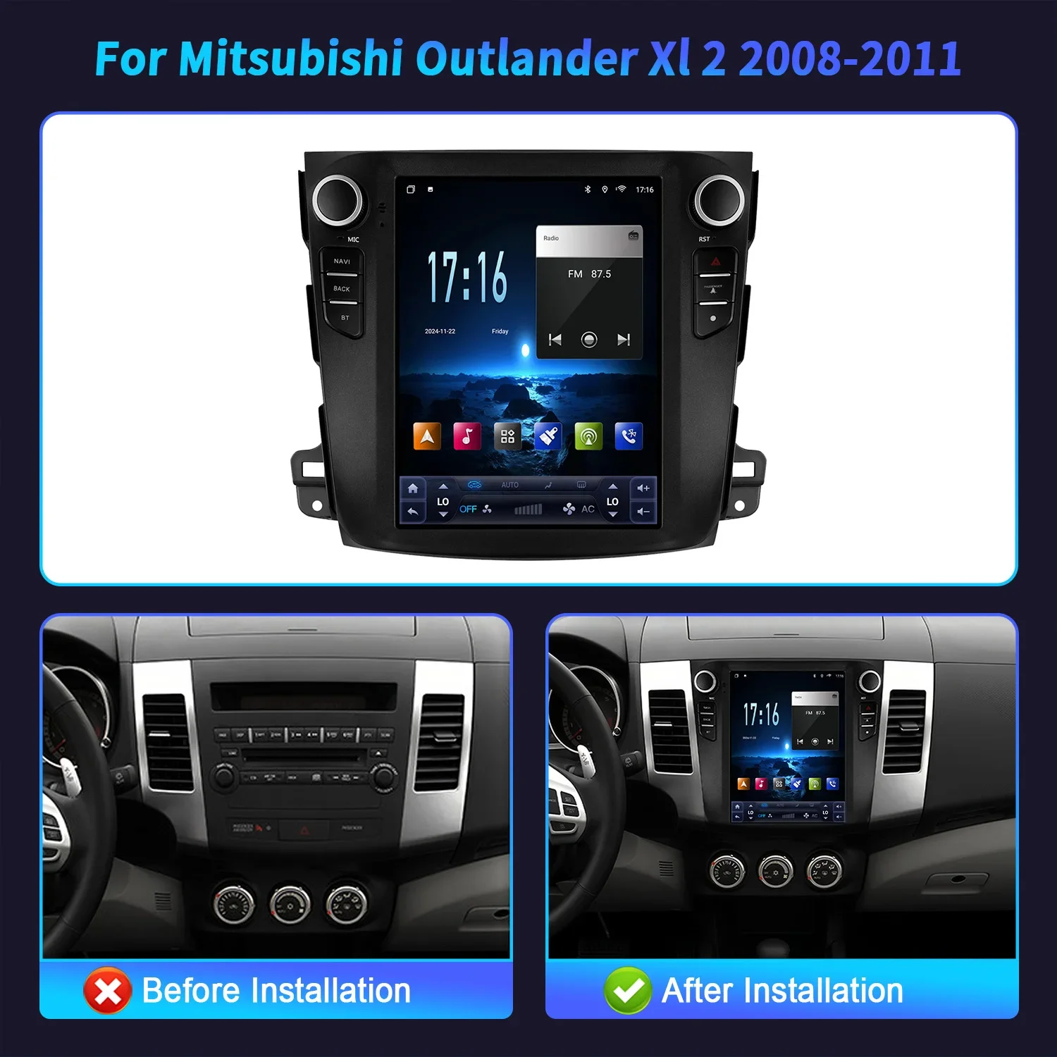 9.7inch Android 15 For Mitsubishi Outlander Xl 2 2008-2011 Car Radio Multimedia Navigation 4G GPS Wireless Carplay Screen
