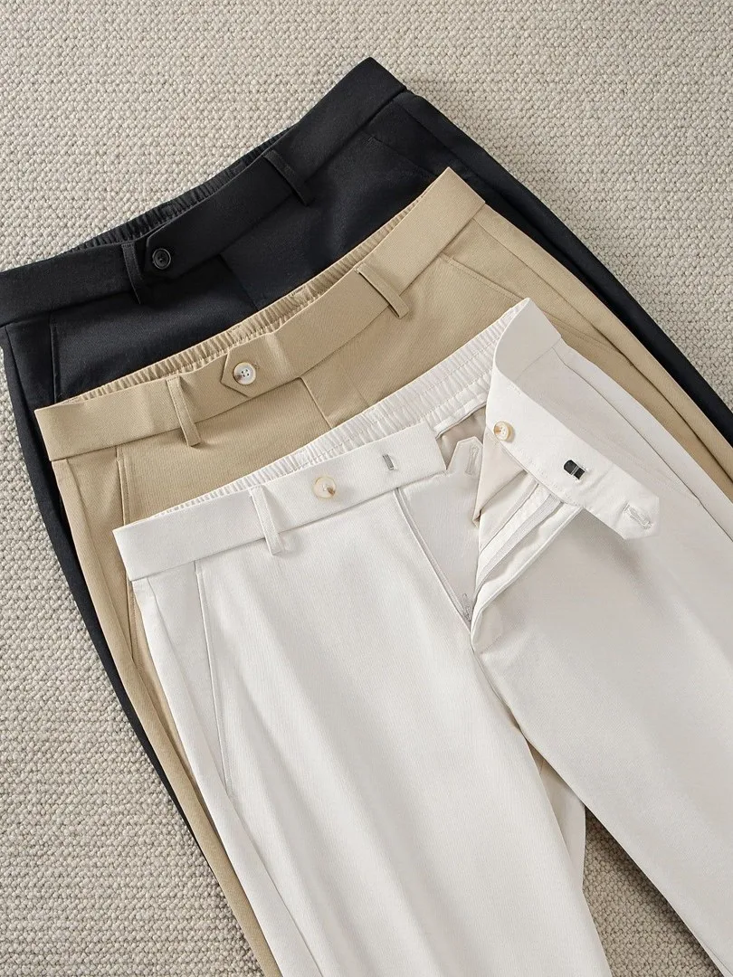 

Spring 2026 Men's Slim Fit Straight Leg Suit Casual Pants High End Classic Style Casual Occasion Elastic Waist Basic Color