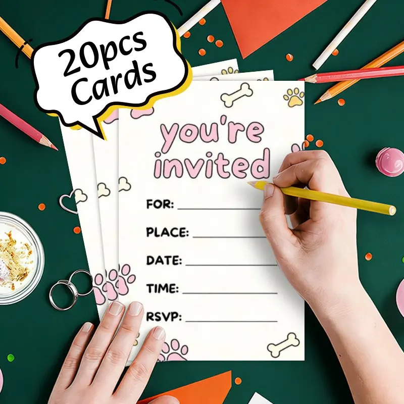 20pcs High-quality Cards with Claw Prints and Bone Design, Suitable for Party Invitations and Decorative Cards