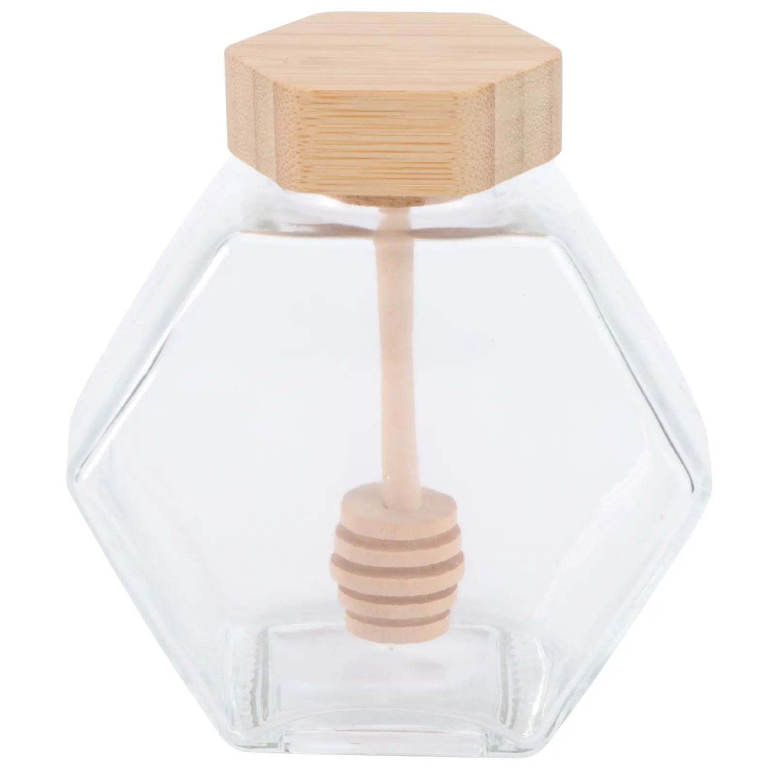 

220 Ml Jar Glass Bottle Honeypot Storage Wooden Containers Dippers Clear Honey Pot Bee Honey Jars Jar Dipper Set Kitchen Bar