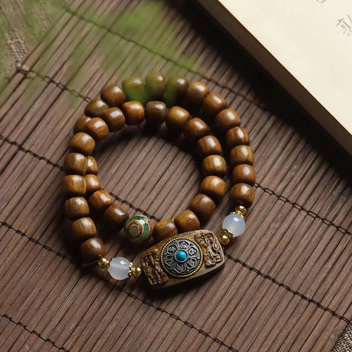 Guajacwood Old-Styled Bead Six Words Mantra Taisui Bracelet Good Luck Comes Decorative Buddha Beads Sandalwood