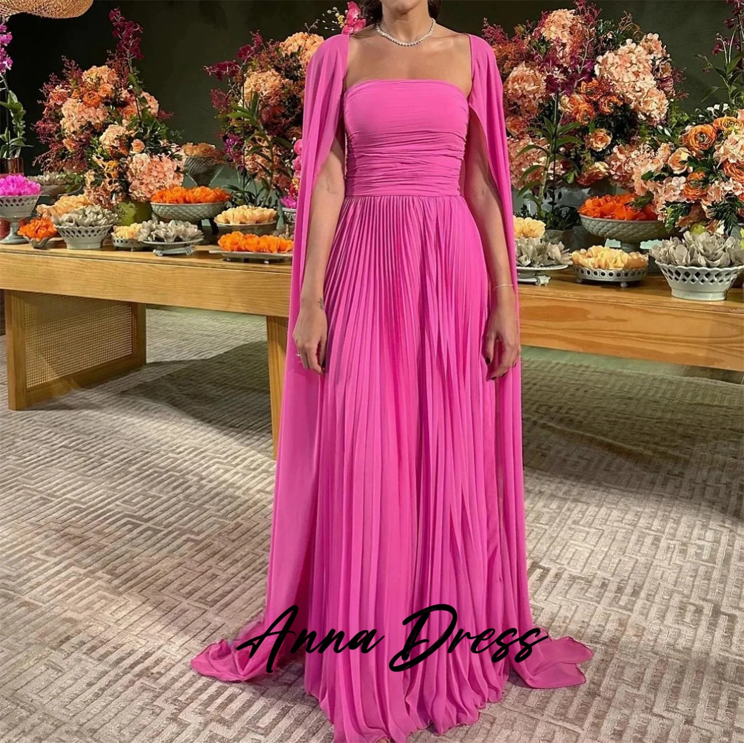 

Anna-A Line Ball Dress Rose Red Bridesmaid Dress Chiffon Shawl International Evening Dress Formal Occasion Dress