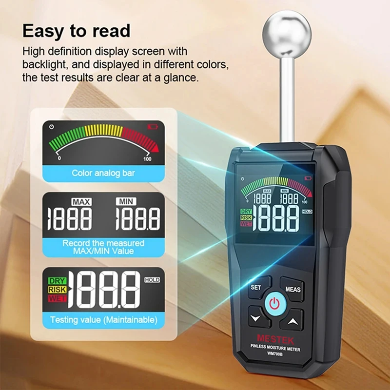 Digital Wood Moisture Meter Hygrometer Non-contact Timber Damp Detector Alarm Non-destructive Humidity Tester Moisture Detector