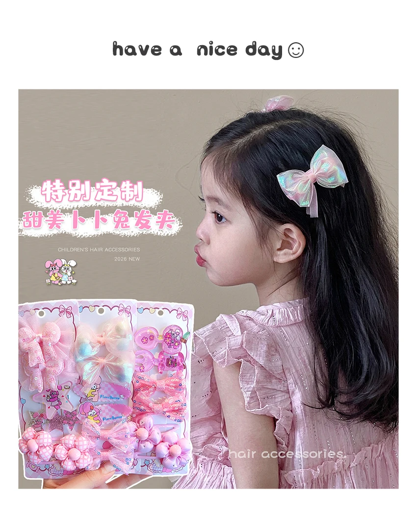 2026 Neue Rosa-Blaue Blumen-Haarspangen-Set für Kinder und Mädchen, Organza-Schleife mit Cartoon-Druck, Haarklammern für Kleinkinder, Haaraccessoire-Geschenk – Detail 1